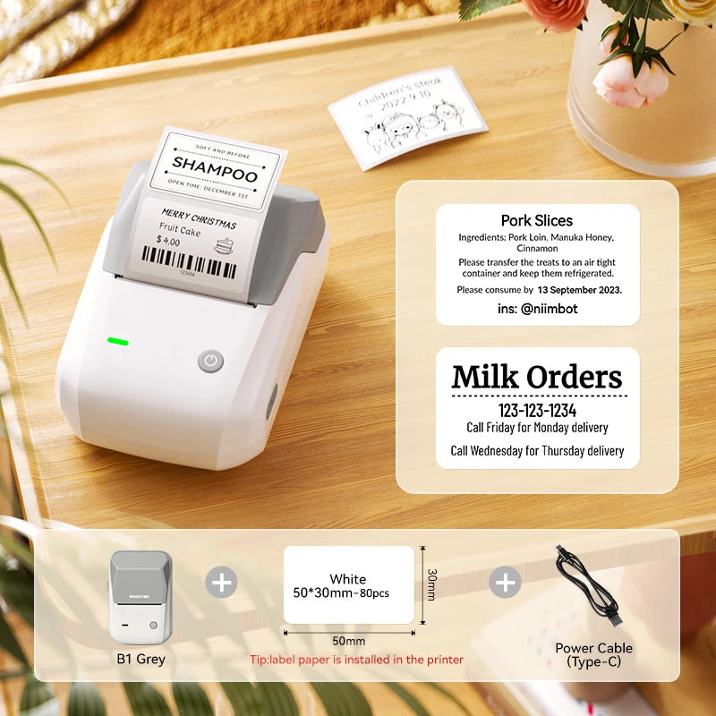 Niimbot B1 Label Maker 2inch Bluetooth Thermal Label Printer for Home Mailing Bakery Grocery Compatible with Phone Computer