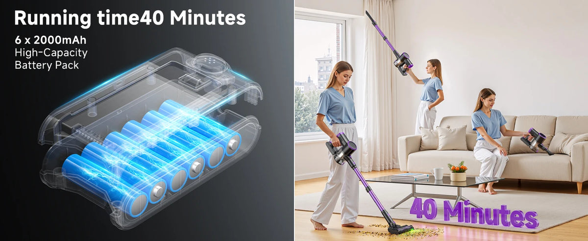 Lubluelu P4 Cordless Vacuum Cleaner 30Kpa Suction, 40Mins Runtime, Self-Standing, Green LED, for Hard Floor Carpet Pet