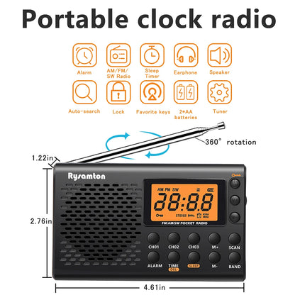 Portable Battery Radio FM Shortwave Digital Clock Radio With Sleep Timer Display Portative Small Battery Operated Radios