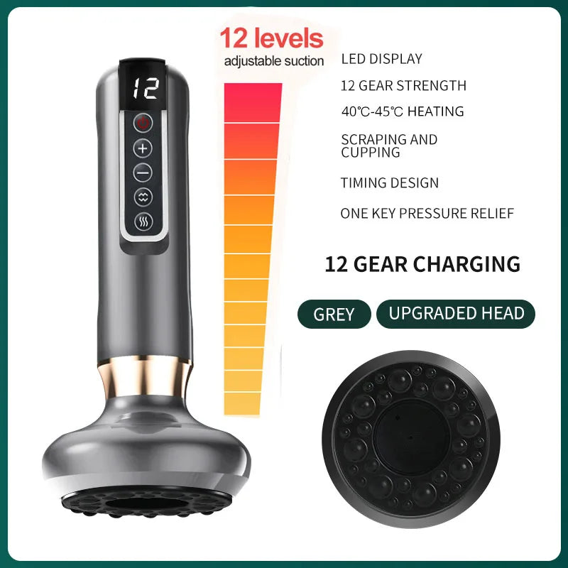 6/12 Gear Electric Cupping Massager Vacuum Suction Cup GuaSha Anti Cellulite Beauty Health Scraping Heat Body Slimming Massage