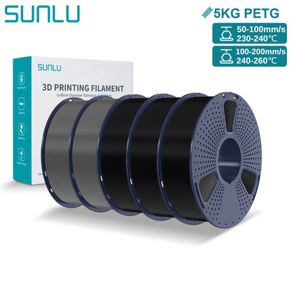 SUNLU PETG 3D Printer Filament 5KG Neatly Wound Good Toughness 1.75mm 3D Filament with Reusable Spool for Most FDM Printer