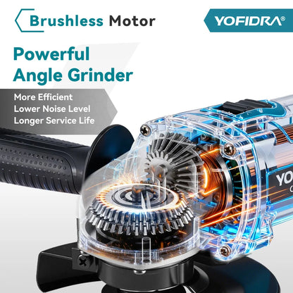 Yofidra 125mm Brushless Angle Grinder 4 Gears Cordless Grinding Machine Cutting Woodworking For Makita 18V-21V Battery Pin