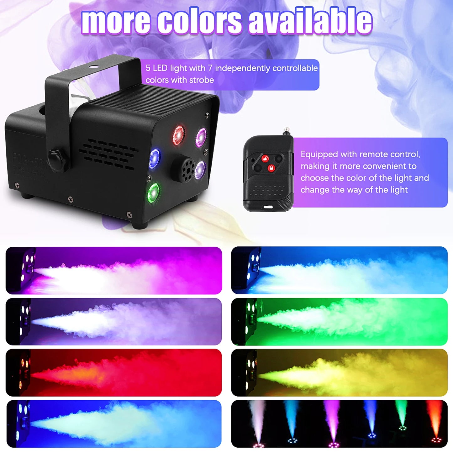 U'King 500W Fog Machine 5PCS RGB LED Beads Smoke Machine for DJ Disco Christmas Wireless Remote Control Stage Fogger Ejector