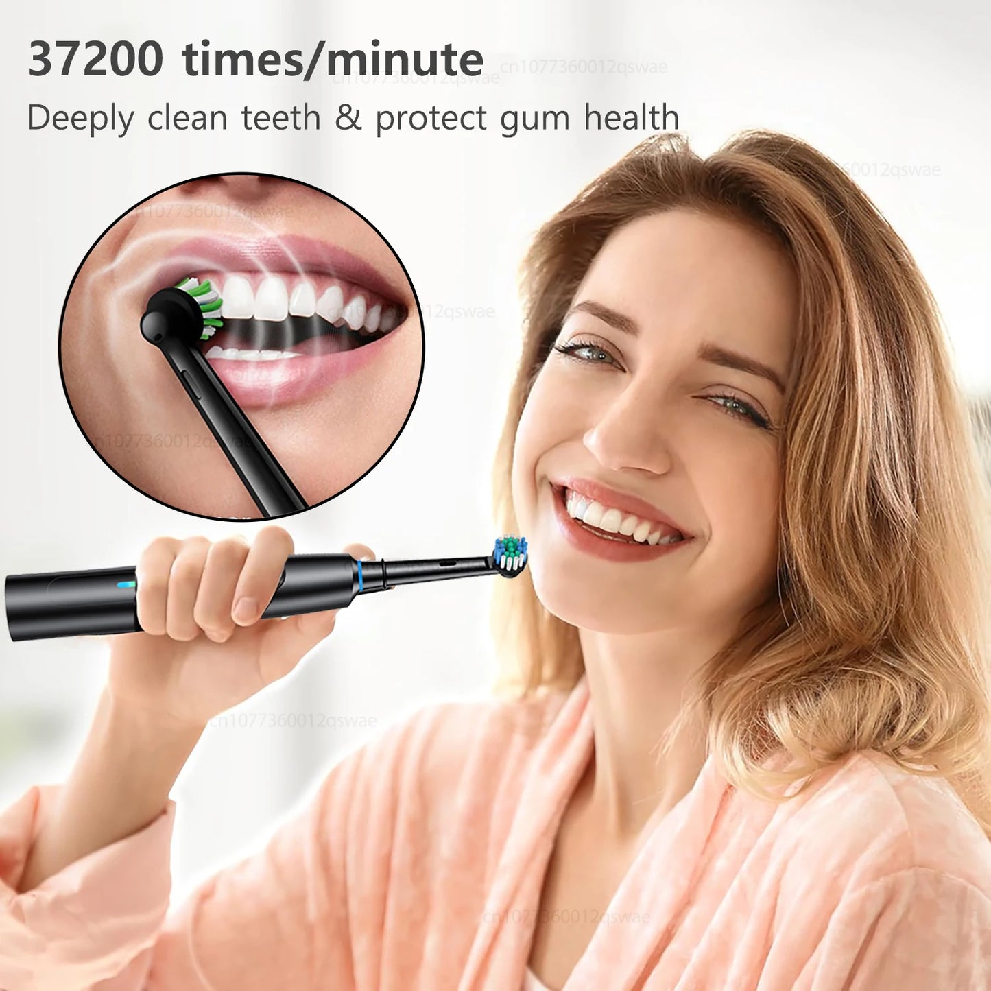 Rotating Electric Toothbrush with 8 Brush Heads with 5 Cleaning Modes Clean Teeth Battery Powered Rechargeable Toothbrush