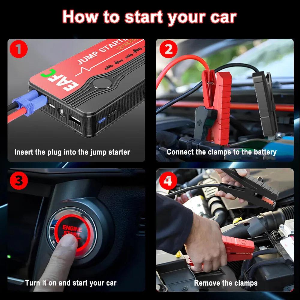 2000A/1200A High Power Car Battery Jump Starter Portable Car Battery Booster Charger Booster Power Bank Starting Device USB Port