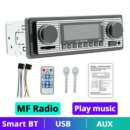 1 Din Car Radio MP3 Player Vintage Dual Knob Digital Bluetooth Audio Radio Multimedia Music USB SD Stereo Play in Dash AUX Input
