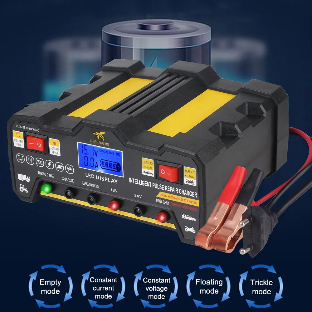 Intelligent Pulse Repair Battery Charger EU Plug 300AH LCD Display For Wet Dry Lead Acid Full Automatic Car Battery Charger 220W