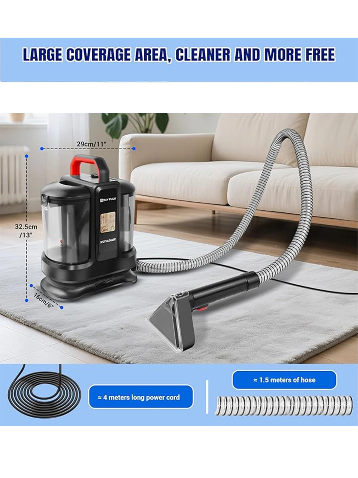 Home Design Spot Cleaner, Fabric, Stain, Car Seats, Upholstery, Pet Messes, Sofa and Carpet Cleaning Machine, Suction Power of 13Kpa