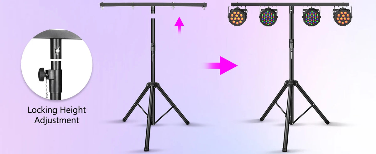 Stage Light Bracket Support DJ Lighting Adjustable Tripod Stand with Top T Bar for Par Lights Stage Lighting Fixture Disco Party