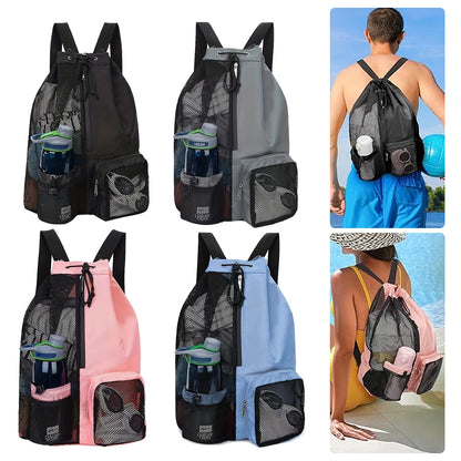 Women Travel Swimming Bag Mesh Drawstring Backpack with Wet Pocket Multipurpose Beach Backpack for Swimming Gym Workout Gear