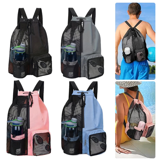Women Travel Swimming Bag Mesh Drawstring Backpack with Wet Pocket Multipurpose Beach Backpack for Swimming Gym Workout Gear