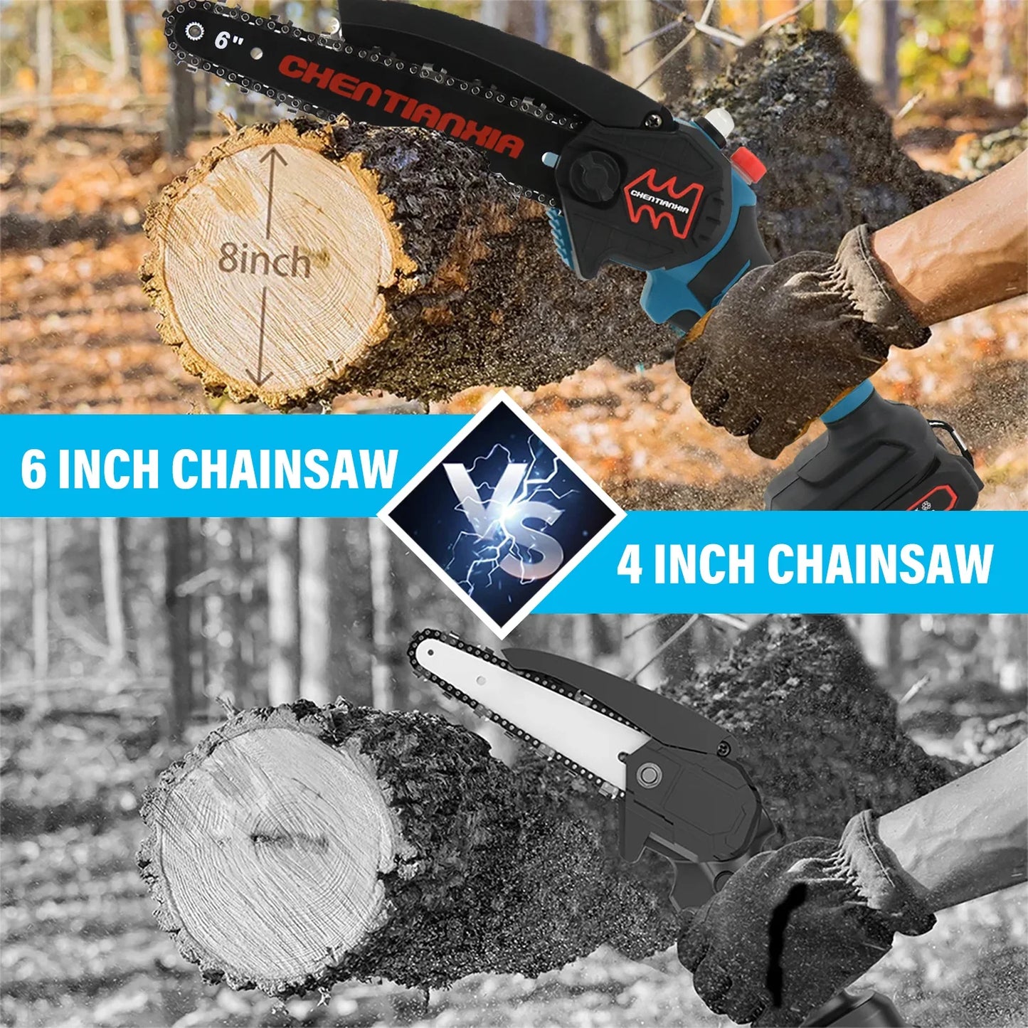 6" 6Inch 4000W Mini Cordless Chainsaw Handheld Electric One-Hand Chainsaw Wood Cutter with Battery