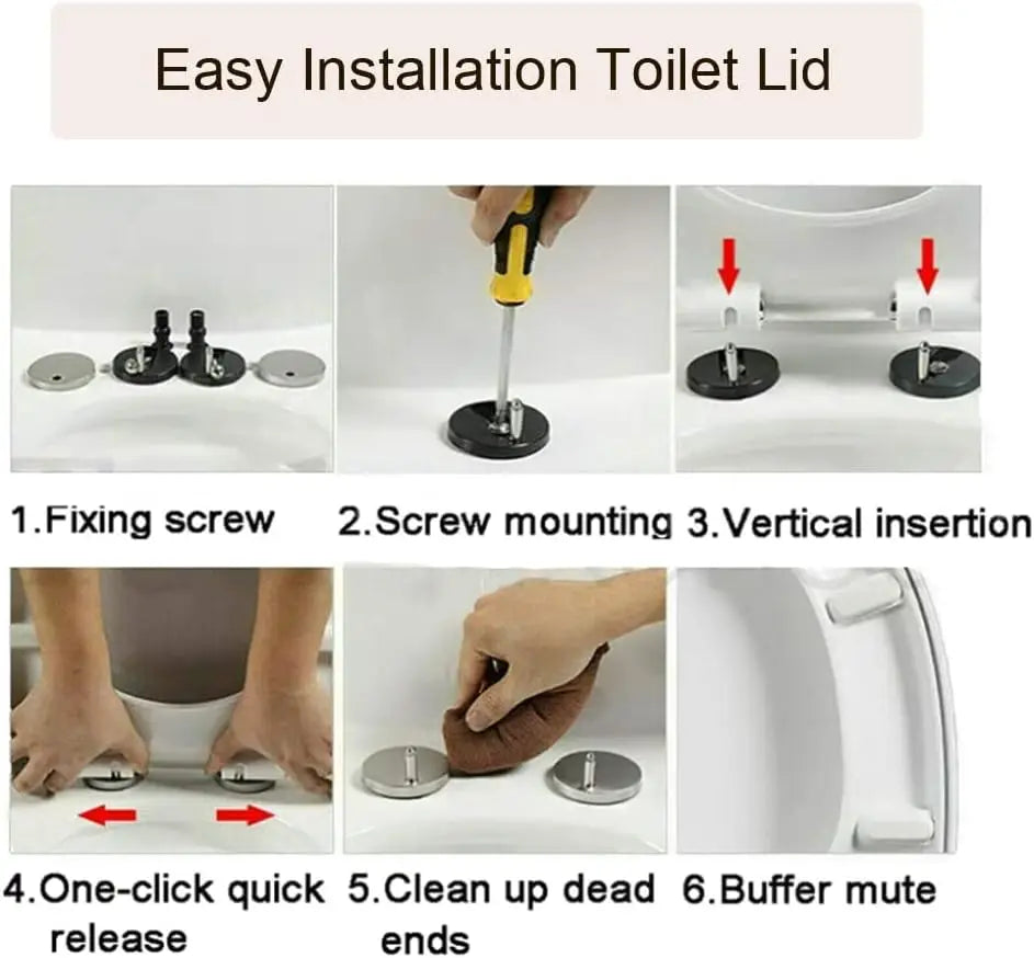 D-Type Toilet Seat Soft Closing Anti-Bacterial Hygienic - Removable Toilet Lid with 360° Rotation Hinge, Easy Install & Cleaning