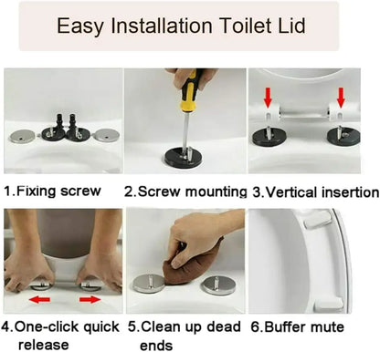 D-Type Toilet Seat Soft Closing Anti-Bacterial Hygienic - Removable Toilet Lid with 360° Rotation Hinge, Easy Install & Cleaning