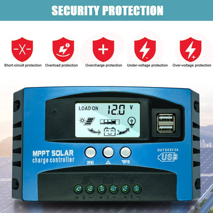 Polestar Solar Charge Controller 12V 24V 60A 80A 100A Dual USB LCD Display Auto Cell MPPT Panel Charger Regulator With Load