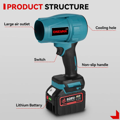 ONEVAN 2000W 200M/S Brushless Electric Turbo Fan Cordless Leaf Air Blowers Snow Dust Blowing Power Tool For Makita Battery Pin