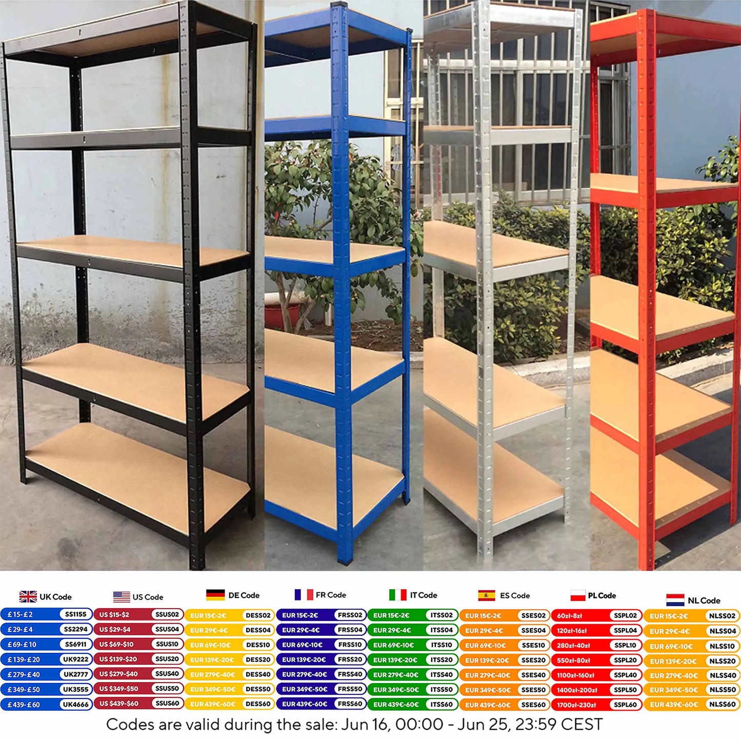 Shelving Unit for Garages & Sheds 150cm/180cm  Height Racking Storage Shelves Metal Shelving 5 Tier Boltless Garage Storage Unit