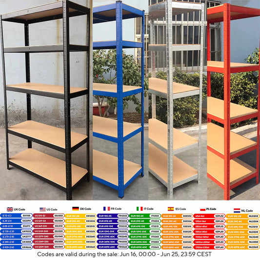 Shelving Unit for Garages & Sheds 150cm/180cm  Height Racking Storage Shelves Metal Shelving 5 Tier Boltless Garage Storage Unit