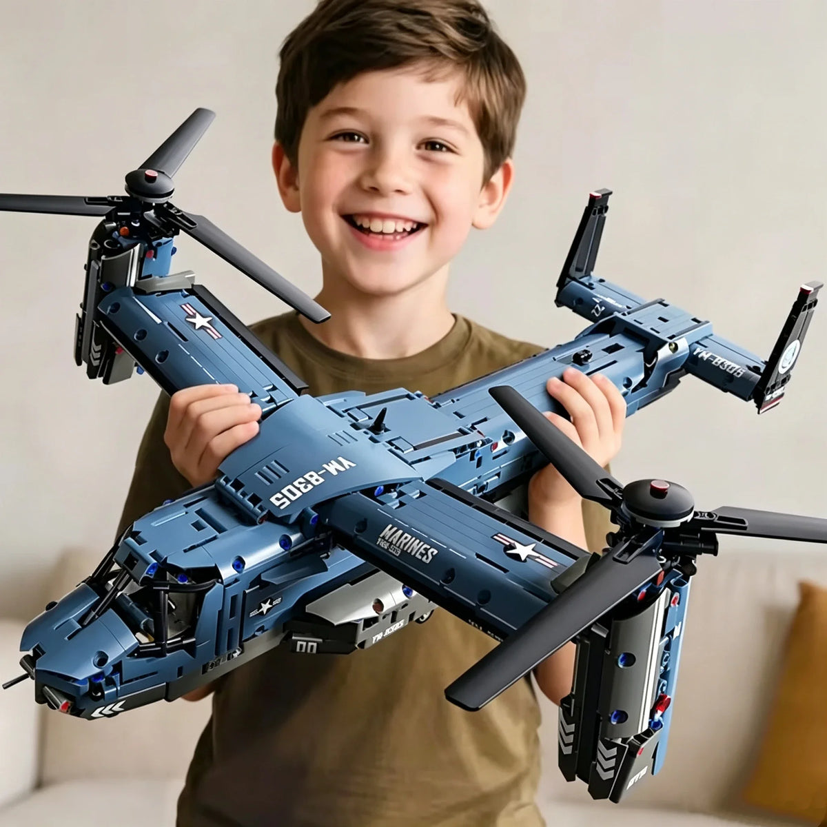 Military V-22 Osprey Tiltrotor Building Block Set Large High-Simulation Pulley Aircraft Model Propeller DIY Building Blocks