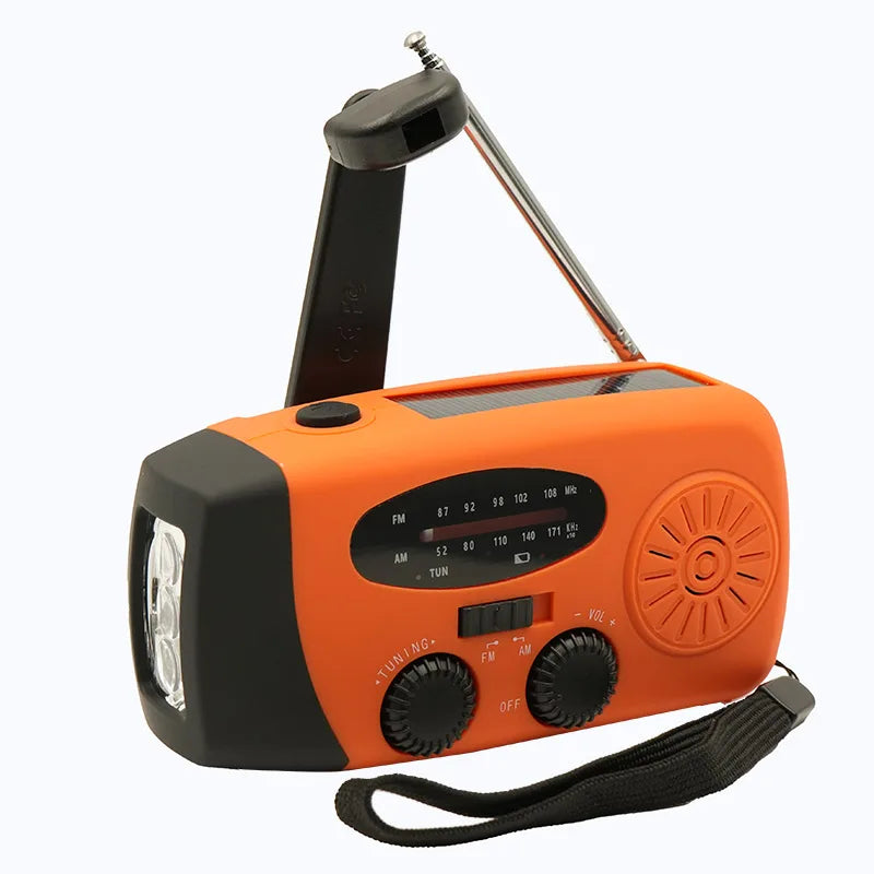 2000mAh Emergency Radio RechargeablePower Bank with  Portable FM Radio USB/Solar/Hand Crank Charging SOS Alarm & Flashlight
