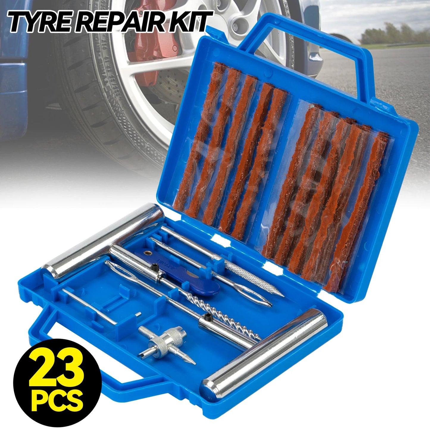 Portable Car Tire Repair Kit 23Pcs DIY Easy Repair Tyre Puncture Repair Tool For Car Motorcycles ATVS Lawnmowers Tractors Trucks