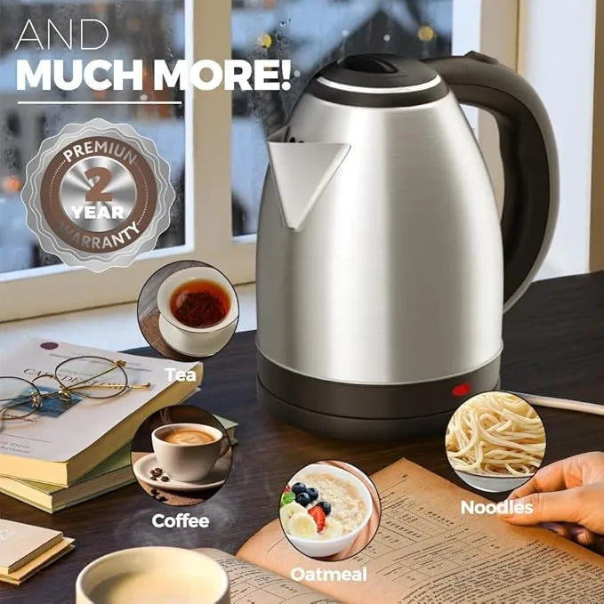 2L 1500W Stainless Steel Cordless Electric Kettle Jug, 360‑Degree Rotational Base with Overheat Protection Fast Boiling Water Heater for Household Kitchen Use