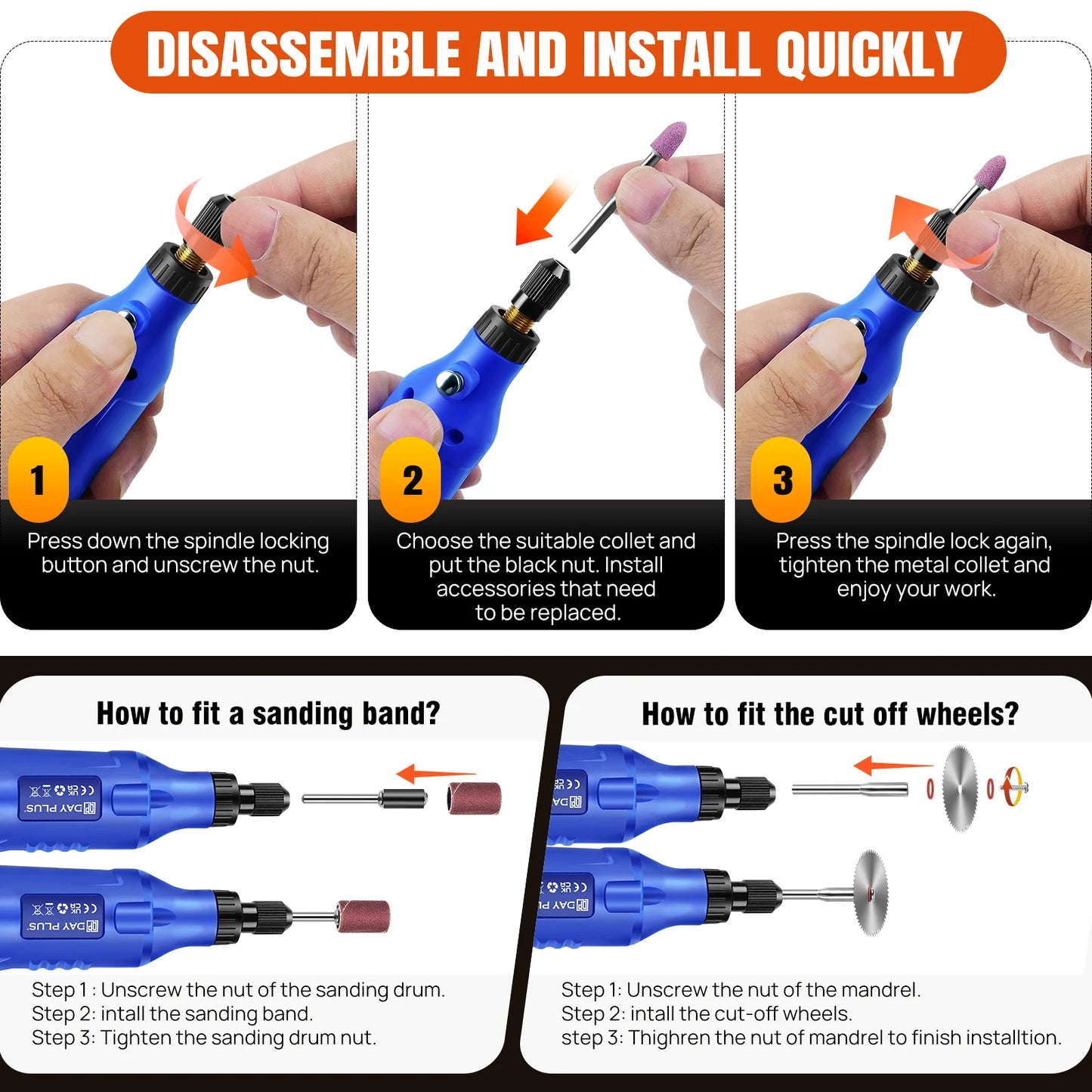 DayPlus Cordless Rotary Tool,1.5Ah 5-Speed, LED Power Multi Tool 80Pcs Accessories Kit for Carving, Polishing, Sanding, Drilling