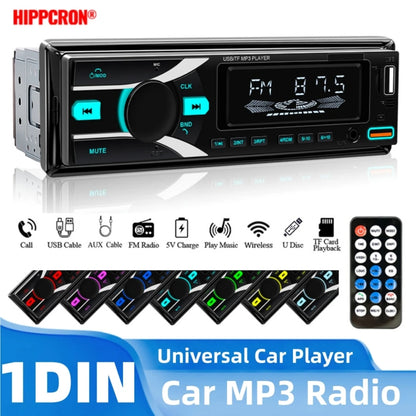 HIPPCRON Car MP3 Radio 1 Din Car Player 7 colorful lights Stereos for Car Universal FM Music Radio Optional With Remote Control