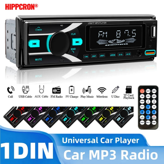HIPPCRON Car MP3 Radio 1 Din Car Player 7 colorful lights Stereos for Car Universal FM Music Radio Optional With Remote Control