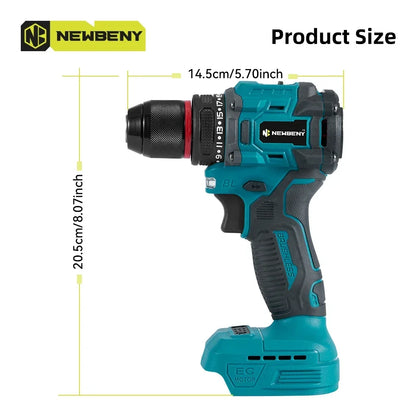 NEWBENY 10mm Brushless Electric Drill Screwdriver 21+2 Torque Cordless DIY Household Drill Tool For Makita 18-21V Battery Pin