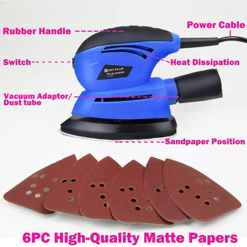 130W  Detail Sander Handheld Electric Sander Palm Sander Mouse Sander Small Sanding Machine for Wood Wall Sanding Polishing