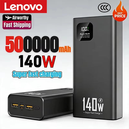 Lenovo Portable PowerBank 140W Super Fast Charging 500000mAh Large Capacity External Battery Charger Powerbank For Xiaomi iPhone