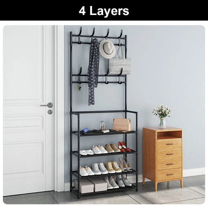 Shoe Hat Rack Clothes Hanger Multi-Layer Shoe Rack Doorway Organizer Floor-Standing Storage Rack