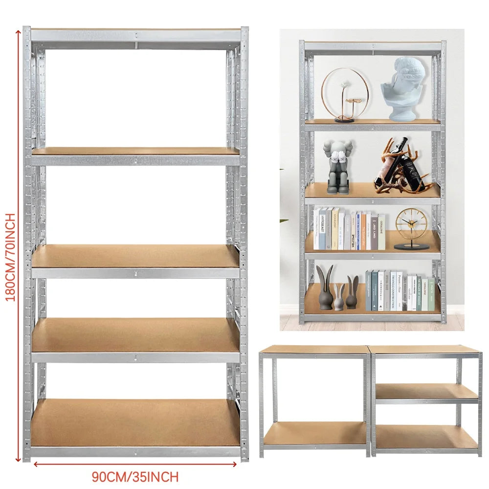 5 Tier Heavy Duty Galvanised Adjustable Shelf Racking Unit Storage Rack 875KG Capacity Metal Shelves Workshop, Shed, Office,Home