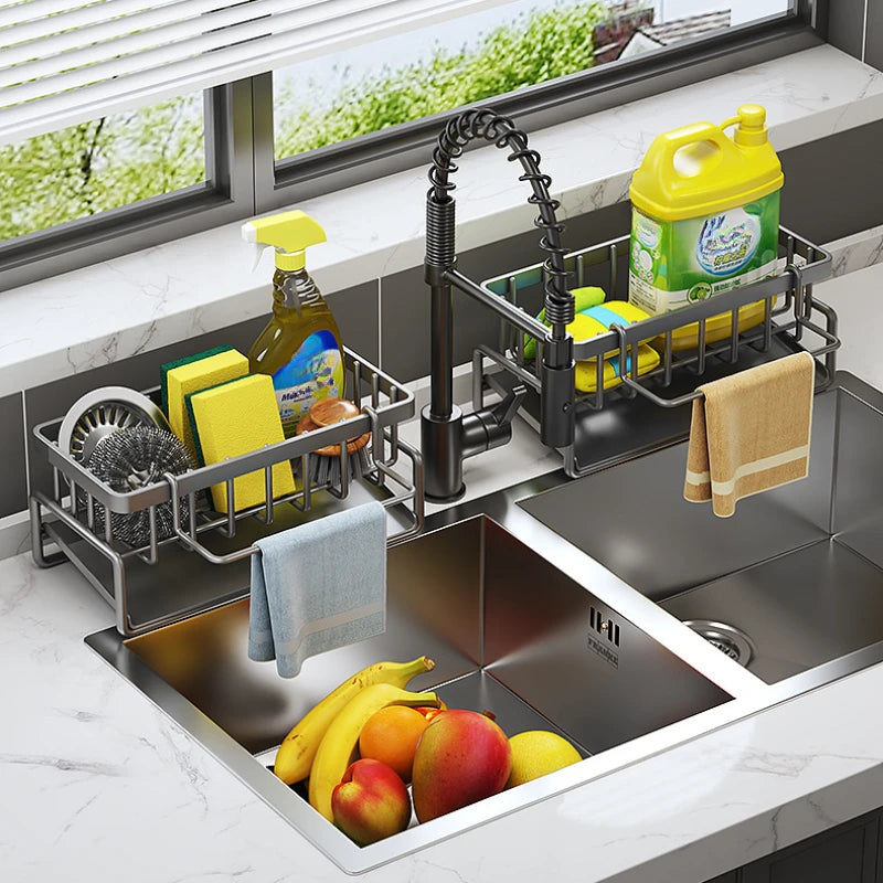 1 Pcs Kitchen Space Aluminum Sink Drain Rack Sponge Storage Faucet Holder Soap Drainer Shelf Basket Organizer Bathroom Accessories