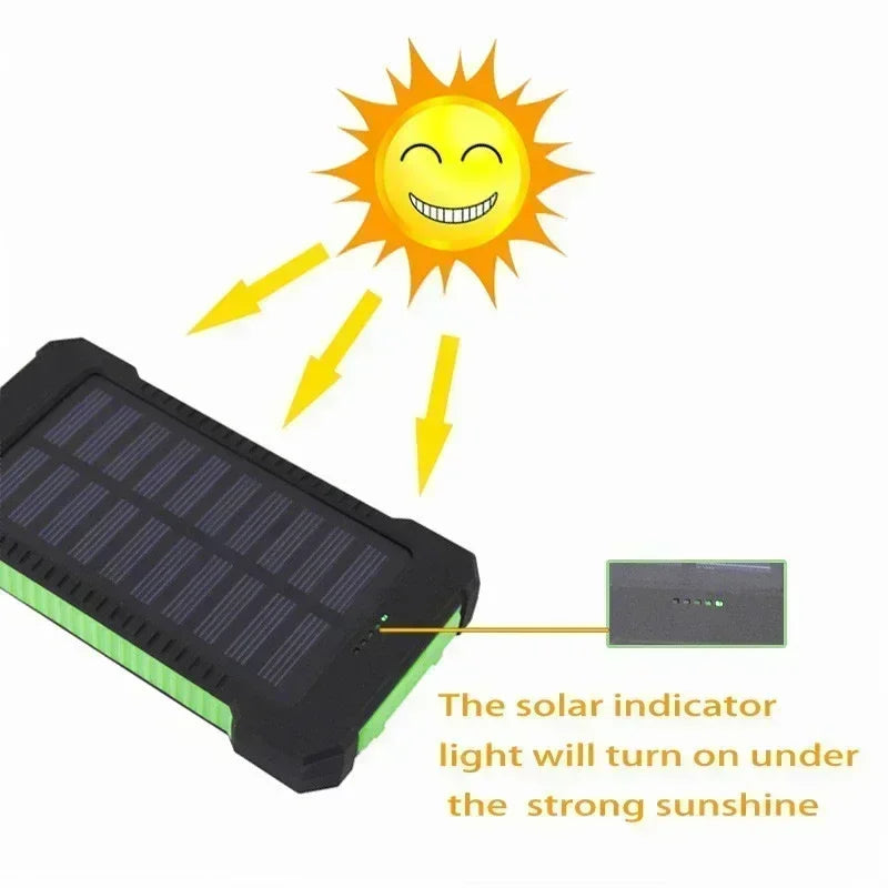 100000mAh Solar Power Bank External Battery Portable Charger Waterproof Powerbank W/ SOS Flashlight for IPhone Xiaomi Huawei