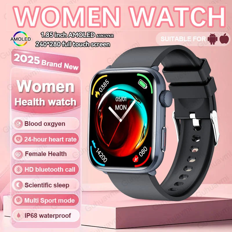 2025New NFC Smat Watch Women 1.85-inch Blood Pressure Heart Rate Bluetooth Call Female Health Smarwatches Ladies For Android IOS