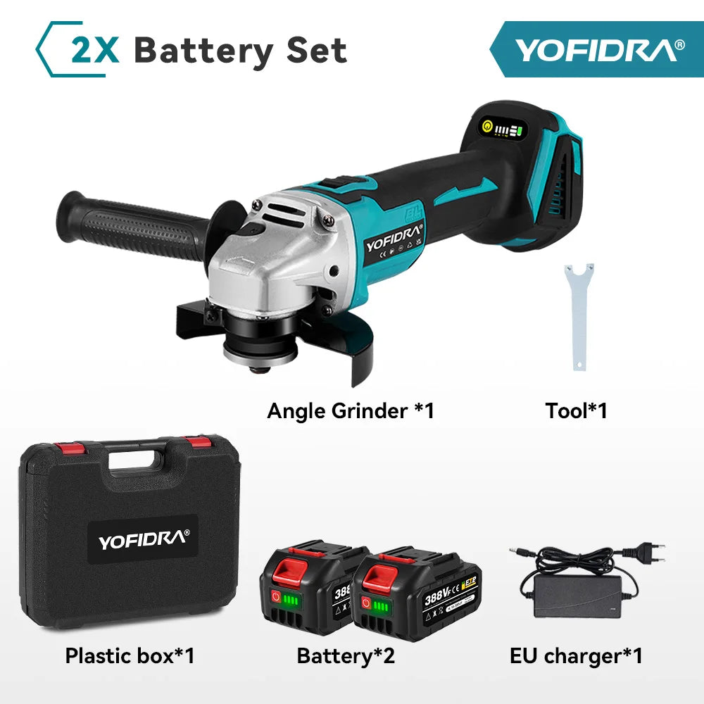YOFIDRA 125mm Brushless Angle Grinder 4 Gear Cordless Grinding Machine Cutting Woodworking Power Tool For Makita 18V Battery Pin