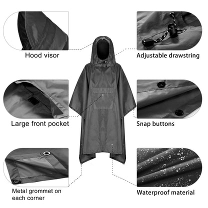 Hooded Lightweight Rain Poncho with Pocket | Waterproof Rain Gear & Sun Shelter for Camping, Hiking & Travel