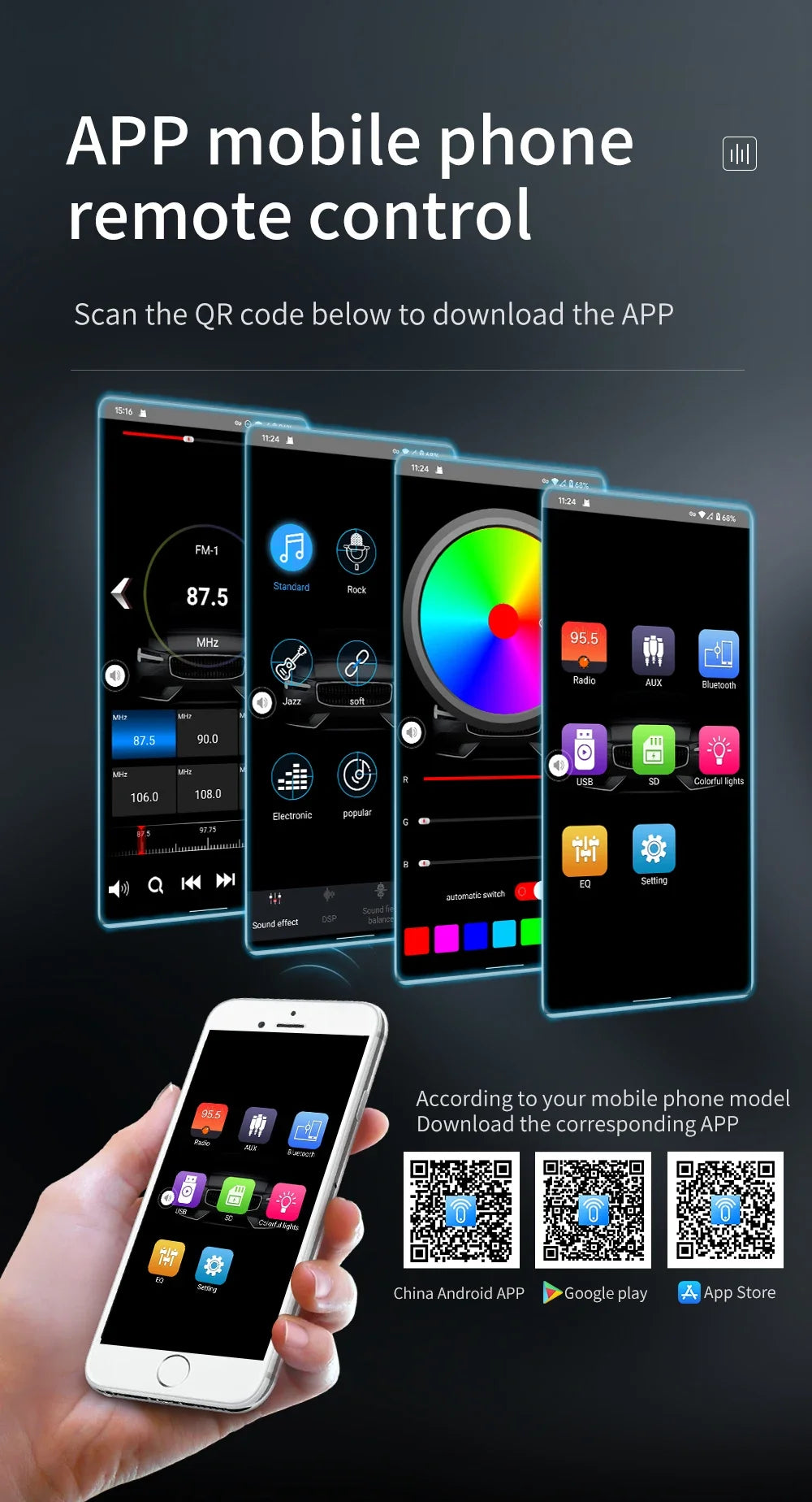 ESSGOO-Universal Multimedia Player for Car, 1 Din MP3 Car Radio, Audio Stereo, Bluetooth, Automotive, Colorful Buttons, 1 Din