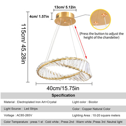 Modern Pendant Light Crystal Led Ceiling Lamp Gold Chandelier Möbius Strip Lustre Luxury Living Dining Room Home Decor Fixture