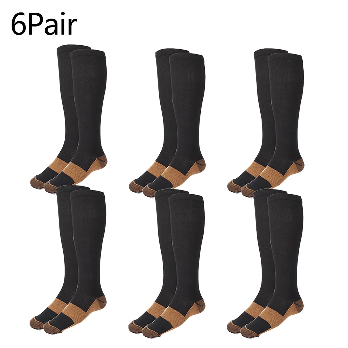 6Pair Unisex Copper Infused Compression Socks Men & Women Anti-Fatigue Varicose Vein Stocking Flight Travel Running Sports Socks