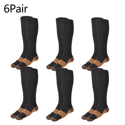 6Pair Unisex Copper Infused Compression Socks Men & Women Anti-Fatigue Varicose Vein Stocking Flight Travel Running Sports Socks