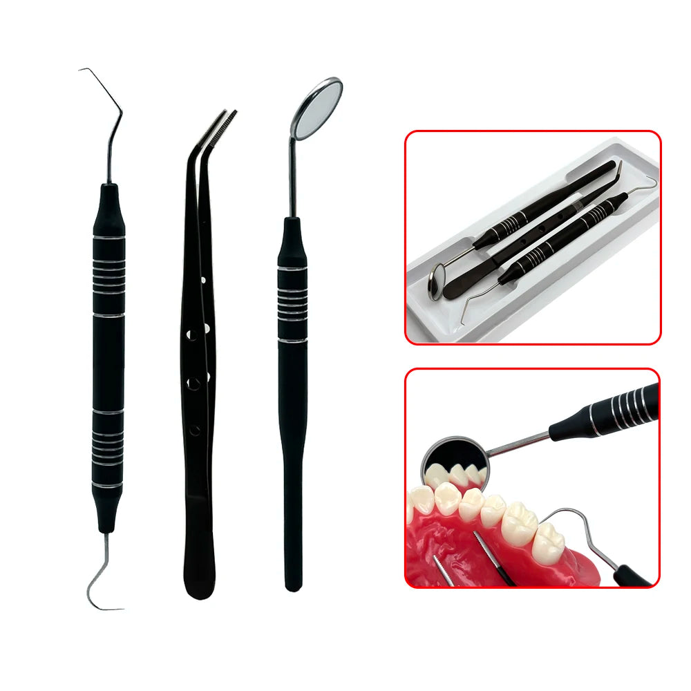 3Pcs/Kit Dental Mouth Mirror Tweezers Curve Probe Dentist Instrument Teeth Care Cleaning Dental Tools