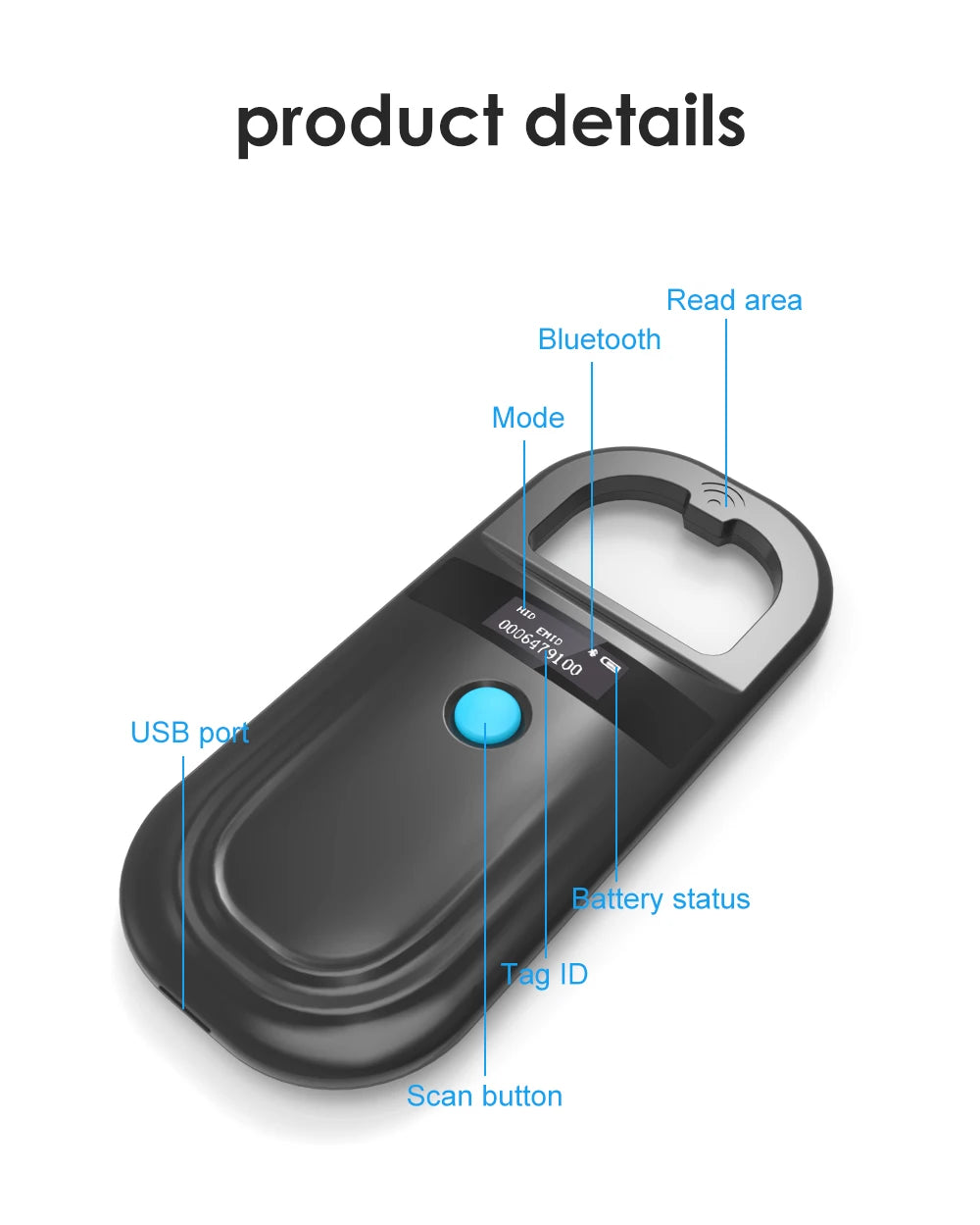 Black Animal RFID Reader 134.2KHz 125kHz USB/Bluetooth Pet Cat Dog Microchip Scanner FDX-B Glass Chip Identification Tag Reader