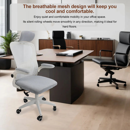 Computer Chair 90 Degree Rotating Armrests Elastic Lumbar Support Comfortable  Chair 3D Headrest with 5 Wheels for Home