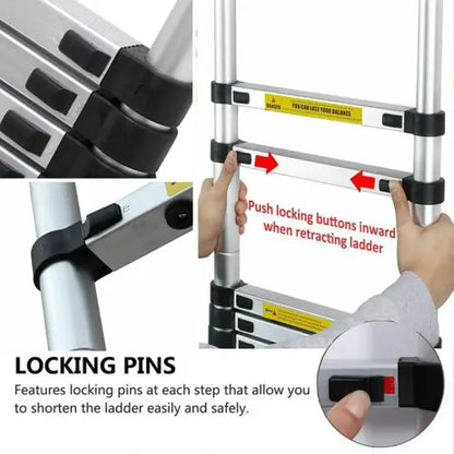 3.2M Telescopic Ladder 10.5FT Multi-Purpose Stainless Steel Telescoping Ladder Extendable Portable Sturdy Loft Ladder with EN131