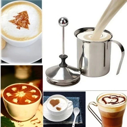 Milk Bubble Machine Stainless Steel Manual Milk Beater Latte Milkshake Coffee Machine Milk Foam Hand-held Milk Jug Gift Set
