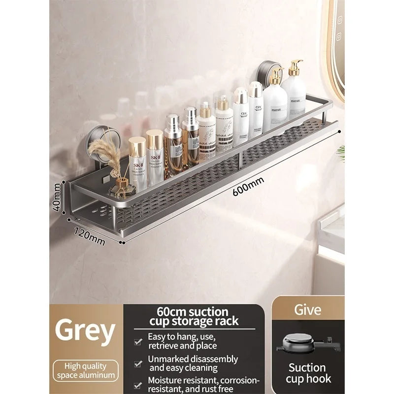 No Drill Suction Cup Suction Bathroom Rack Bathroom Shelf Toilet Space Aluminum Hanging Rack Bathroom Organizer Hang On The Wall