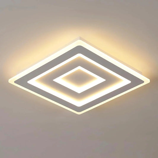 Modern Square LED Ceiling Light,28W Acrylic Ceiling Lamp,White Ceiling Chandelier for Bedroom,Living Room Warm Light 3000K